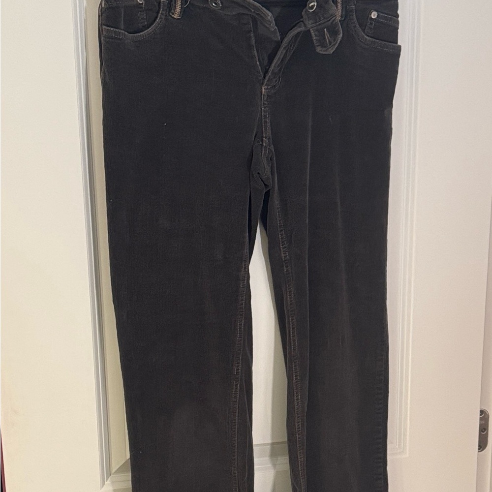 Women's charcoal black corduroy pants.